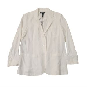 Lauren Ralph Lauren‎ Women's Bone White Linen Double Breasted Blazer Size 14